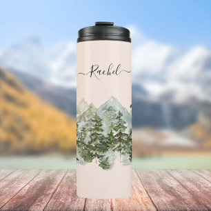 Bouteilles Isothermes Forêt de pins et montagnes à l'aquarelle esthétiqu