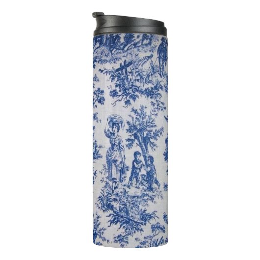 Bouteilles Isothermes Française toile de jouy bleu et blanc élégant (Tourné sur la droite)