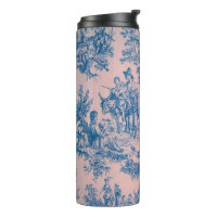 French toile de jouy bleu et rose élégant