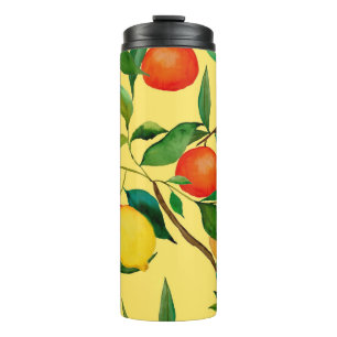 Bouteilles Isothermes Fruits d'agrumes, motif d'aquarelle vibrante.