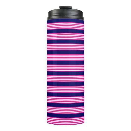 Bouteilles Isothermes Fuchsia et blanc cinq bandes motif avec bleu (Devant)