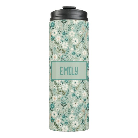 Bouteilles Isothermes Fun White Daisy Turquoise Floral (Devant)