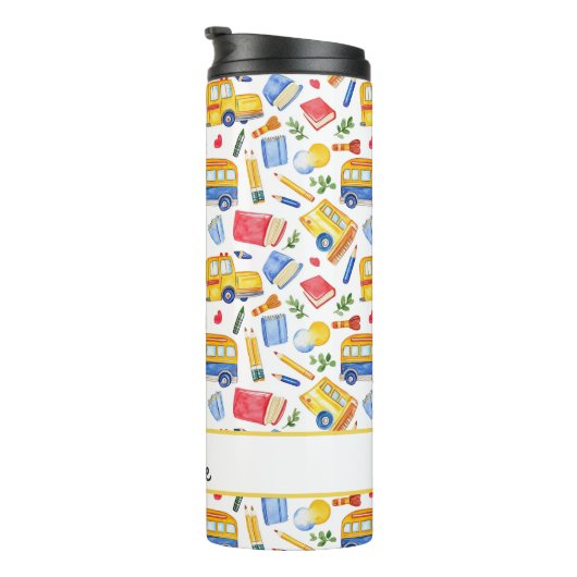 Bouteilles Isothermes Funny School Bus Retourner À L'École Nom Motif (Tourné sur la droite)