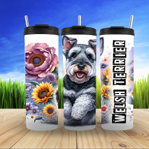 Bouteilles Isothermes Gallois Terrier dans Floral Illustration