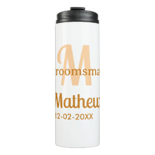 Bouteilles Isothermes garçon d'honneur orange nom lettre date pastel mas