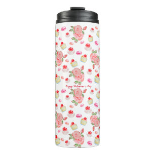 Bouteilles Isothermes Gâteaux sucrés et roses en aquarelle