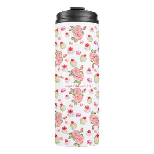 Bouteilles Isothermes Gâteaux sucrés et roses en aquarelle (Devant)