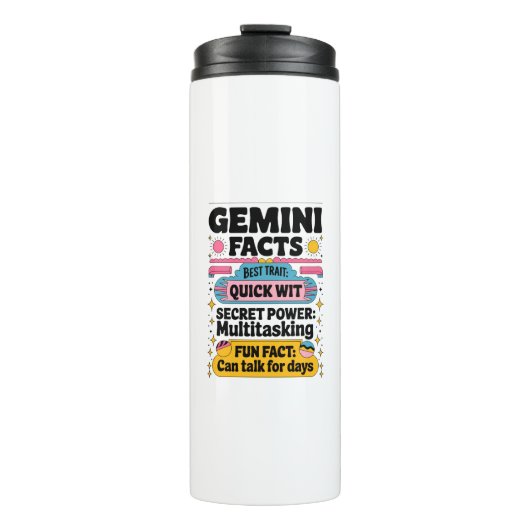 Bouteilles Isothermes Gemini Facts : Quick Wit, Multitâche et Endless (Devant)