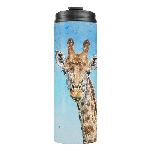Bouteilles Isothermes Giraffe curieuse avec Ciel de Confetti Bleu (Devant)