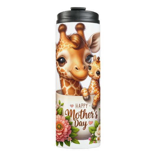 Bouteilles Isothermes Giraffe Maman : Veau, Fleurs, Fête des Mères (Devant)