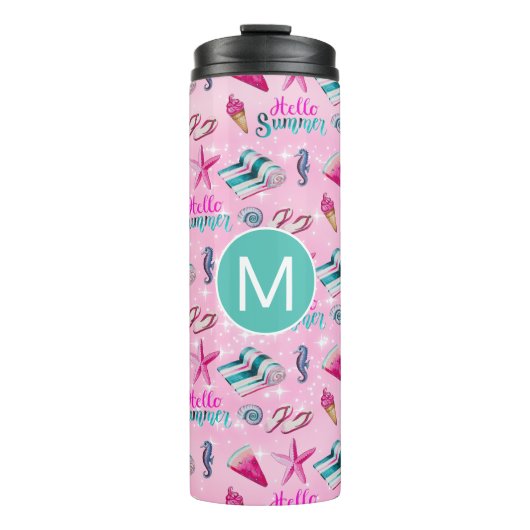 Bouteilles Isothermes Girly Pink Summer Beach Holiday Pattern Monogram (Devant)