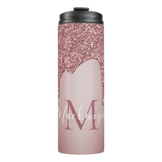 Bouteilles Isothermes Girly Rose Gold Sparkle Glitter Drips monogram (Devant)