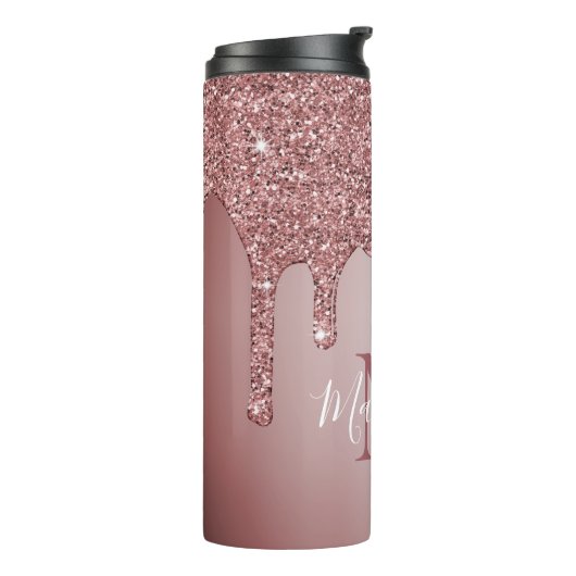 Bouteilles Isothermes Girly Rose Gold Sparkle Glitter Drips monogram (Tourné sur la gauche)