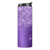 Bouteilles Isothermes Glittery Amethyst Purple Glam Nom personnalisé (Tourné sur la gauche)