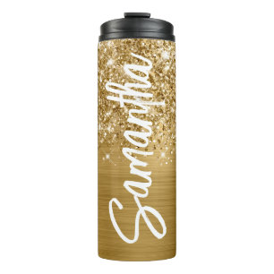 Bouteilles Isothermes Glittery Gold Glam Nom vertical Personnalisé