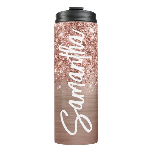 Bouteilles Isothermes Glittery Rose Gold Glam Nom vertical Personnalisé (Devant)