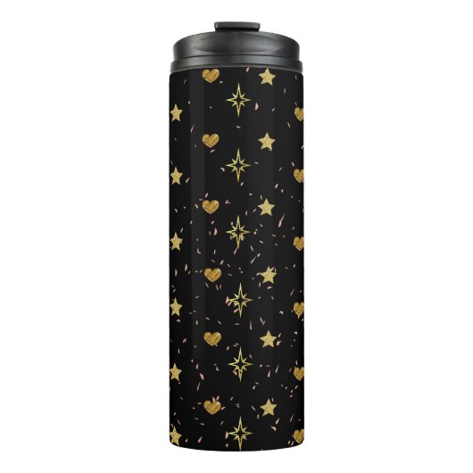 Bouteilles Isothermes Gold Stars Gold Hearts Motifs en noir (Devant)
