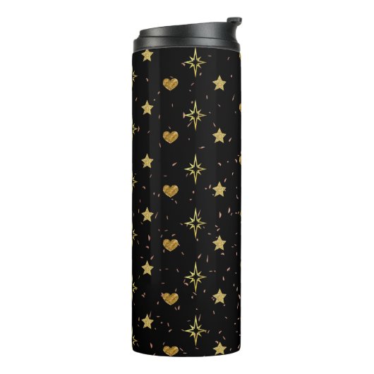 Bouteilles Isothermes Gold Stars Gold Hearts Motifs en noir (Tourné sur la gauche)