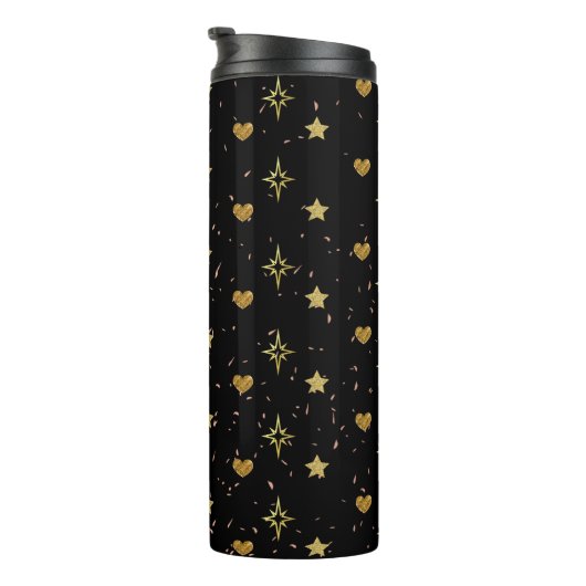 Bouteilles Isothermes Gold Stars Gold Hearts Motifs en noir (Tourné sur la droite)
