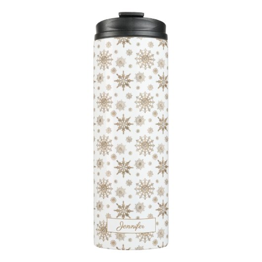 Bouteilles Isothermes Golden Yellow Snowflakes Motif & Custom Name (Devant)