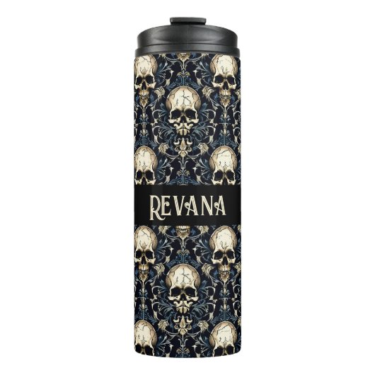 Bouteilles Isothermes Goth Skuls avec Floral Bleu (Devant)