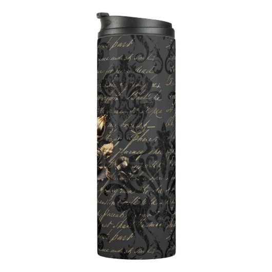 Bouteilles Isothermes Gothique noir or rose damassé élégant (Tourné sur la droite)