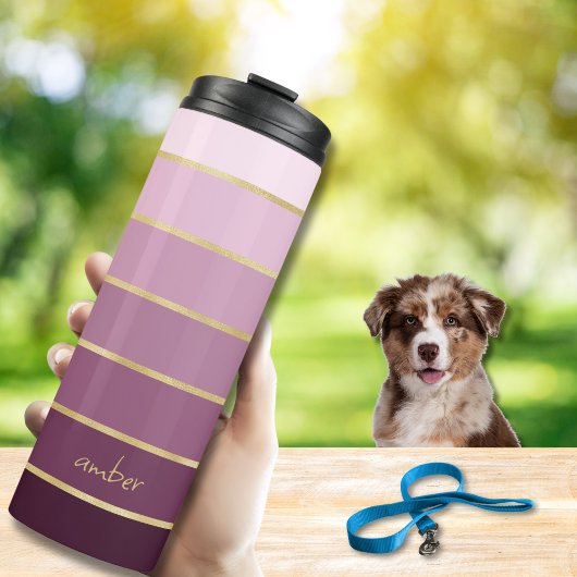 Bouteilles Isothermes Gradient rose à vin personnalisé | Bandes d'or