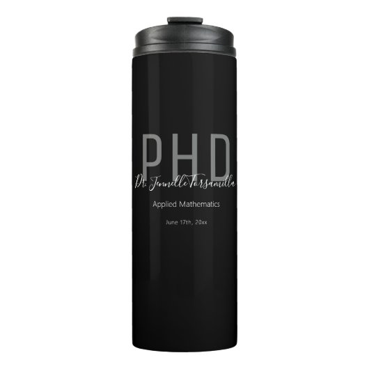 Bouteilles Isothermes Graduate Keepsaké Black Grey Nom Diplôme PhD (Devant)