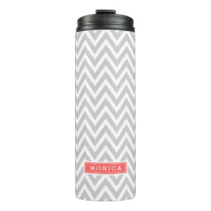 Bouteilles Isothermes Gray et Coral Chevron Monogramme