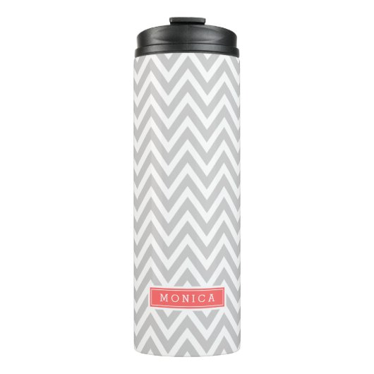 Bouteilles Isothermes Gray et Coral Chevron Monogramme (Devant)