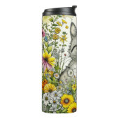 Bouteilles Isothermes Gray Kitty Chat assis en Fleurs (Tourné sur la gauche)
