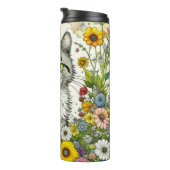 Bouteilles Isothermes Gray Kitty Chat assis en Fleurs (Tourné sur la droite)