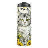 Bouteilles Isothermes Gray Kitty Chat assis en Fleurs (Devant)