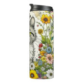 Bouteilles Isothermes Gray Kitty Chat assis en Fleurs (Tourné sur la droite)
