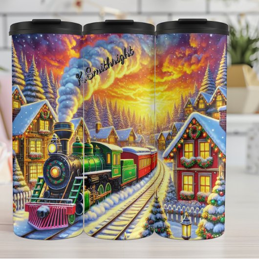 Bouteilles Isothermes Green Red Christmas Train Village Sunset