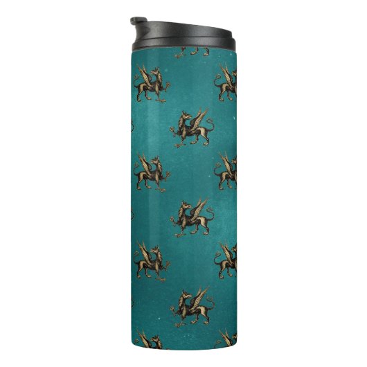 Bouteilles Isothermes Griffon héraldique turquoise et or (Tourné sur la droite)