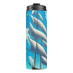 Bouteilles Isothermes Gros voilier, Ciel Bleu, Nuages Fluffy Blanc