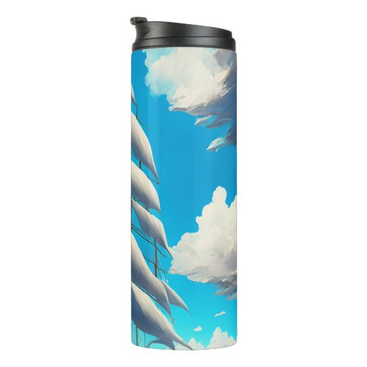 Bouteilles Isothermes Gros voilier, Ciel Bleu, Nuages Fluffy Blanc (Tourné sur la droite)