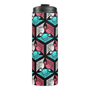Bouteilles Isothermes Grues japonaises, corail, turquoise et noir
