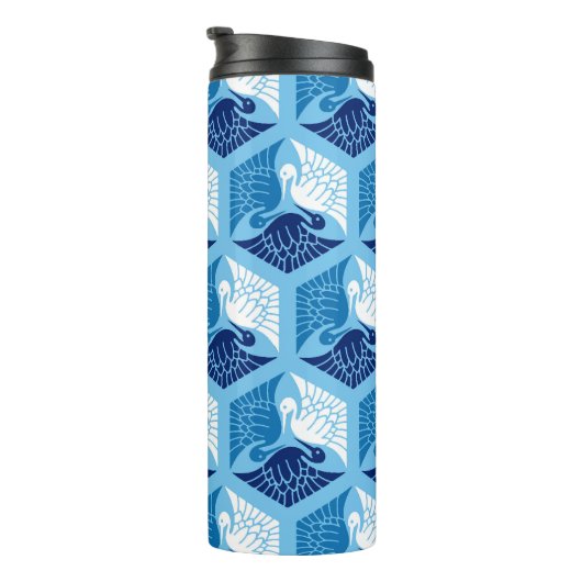Bouteilles Isothermes Grues japonaises, marine, blanche et bleu clair (Tourné sur la droite)