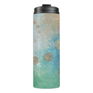 Bouteilles Isothermes Grunge Côtière   Aquarelle bleu et vert or