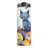 Bouteilles Isothermes Halloween Chat Bleu Oriental Avec Peur Citrouille (Devant)