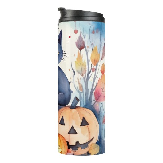 Bouteilles Isothermes Halloween Chat Bleu Oriental Avec Peur Citrouille (Tourné sur la droite)