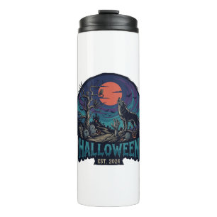 Bouteilles Isothermes Halloween Est Hurlement Loup Lune Rouge Main Zombi