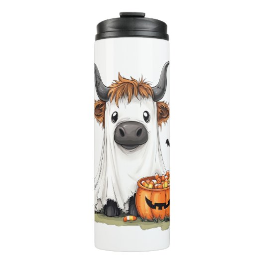 Bouteilles Isothermes Halloween Ghost Highland Cow PNG (Devant)