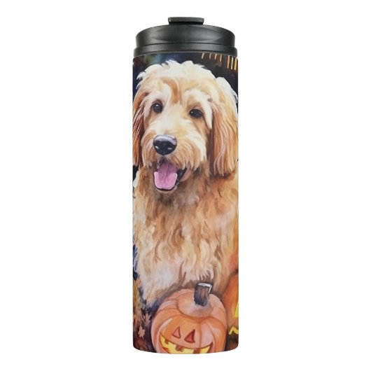 Bouteilles Isothermes Halloween Goldendoodle avec la peur Citrouille (Devant)