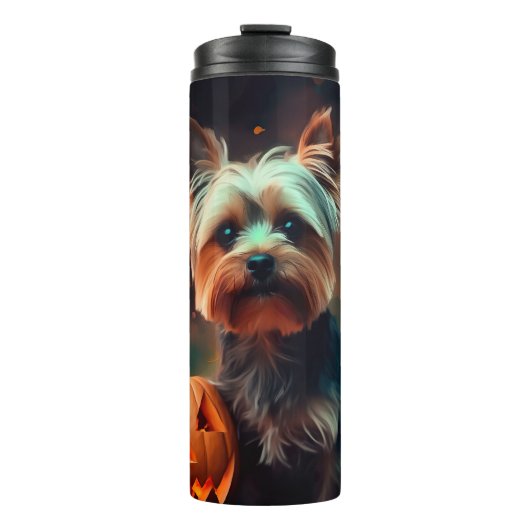 Bouteilles Isothermes Halloween Yorkshire Terrier Avec La Peur Citrouill (Devant)