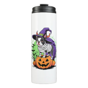 Bouteilles Isothermes Happy Halloween avec Boston Terrier Mummy & Witch