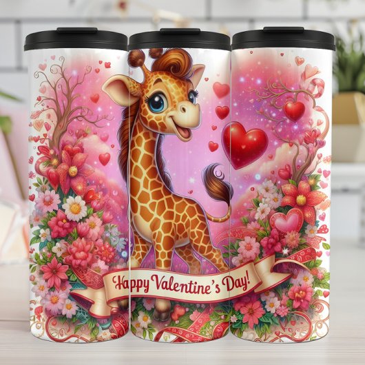 Bouteilles Isothermes Happy Valentine Day Giraffe Floral Wrap
