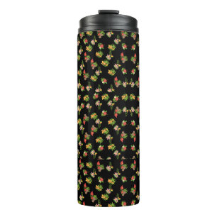 Bouteilles Isothermes Hibiscus Hawaïen Fleur Tropicale sur Fond Noir